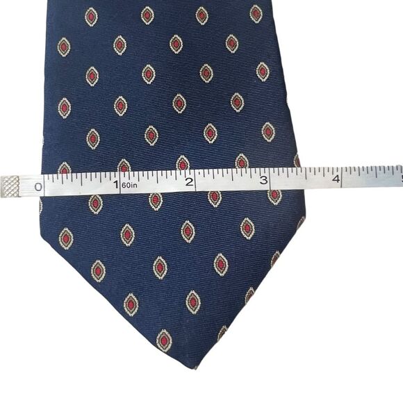 Christian Dior All Silk Navy Blue Red Patterned Necktie Tie 3.5” Width - Picture 6 of 8